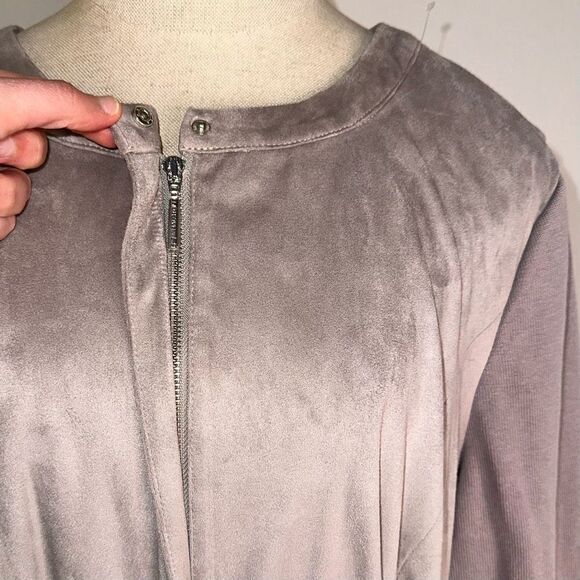 H by Halston Womens 18W Gray Mixed Media Jacket Belted Full Zip Faux Suede - Picture 6 of 14